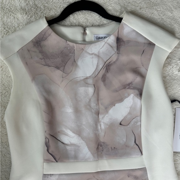 NWT Calvin Klein Marble Print Midi Dress - Cream and Gray - Picture 6 of 10